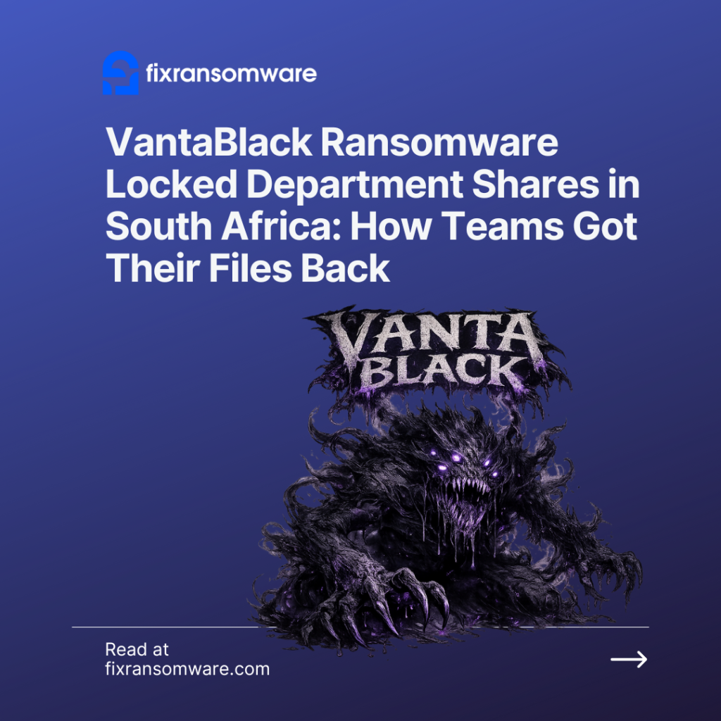 VantaBlack ransomware (.35RUT) ontsleutelingdiens in Suid-Afrika.